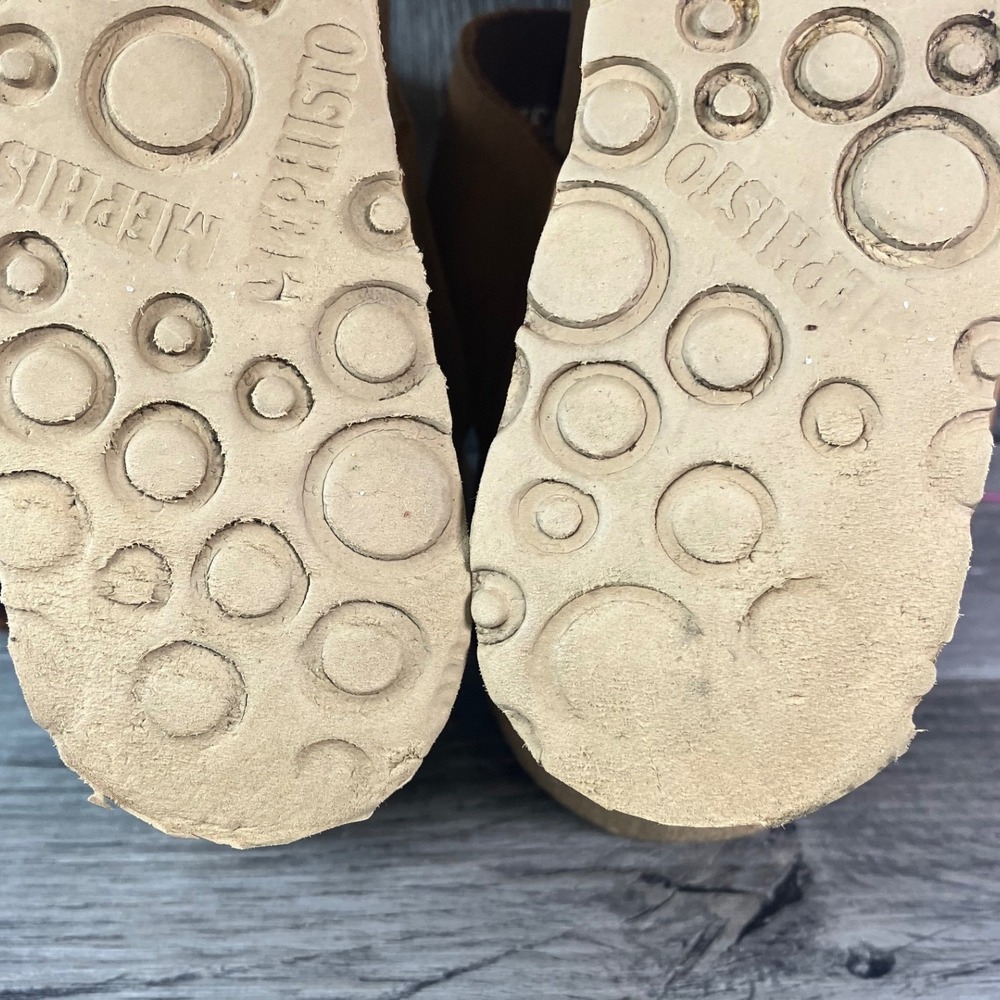 Mephisto Air-Relax Tan Leather Cork Wedge Sandals Gold Buckle Womens Size 40 - Picture 9 of 9